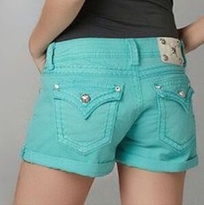 Miss Me mint stitched crystal shorts flap pockets size 27 Bling Summer